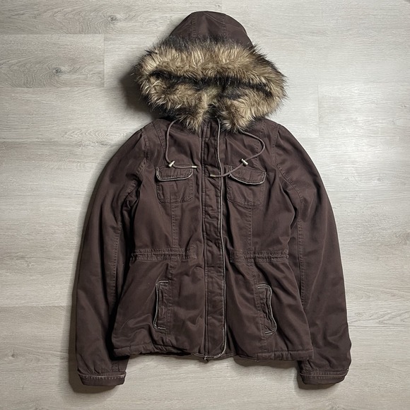 Abercrombie & Fitch Jackets & Blazers - Vintage Y2K Abercrombie & Fitch Parka Jacket Faux Fur Hooded Lined Womens Size L